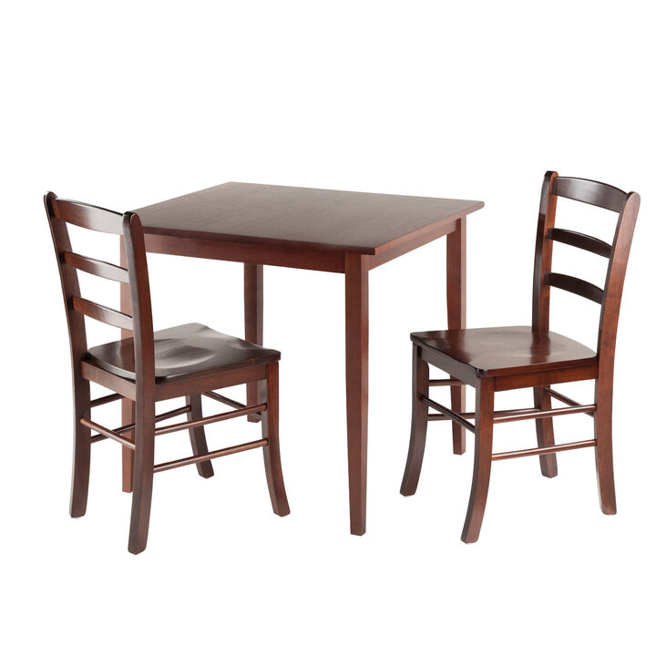 Winsome Groveland 3 Piece Solid Wood Square Dining Table with 2 Chairs - Antique Walnut