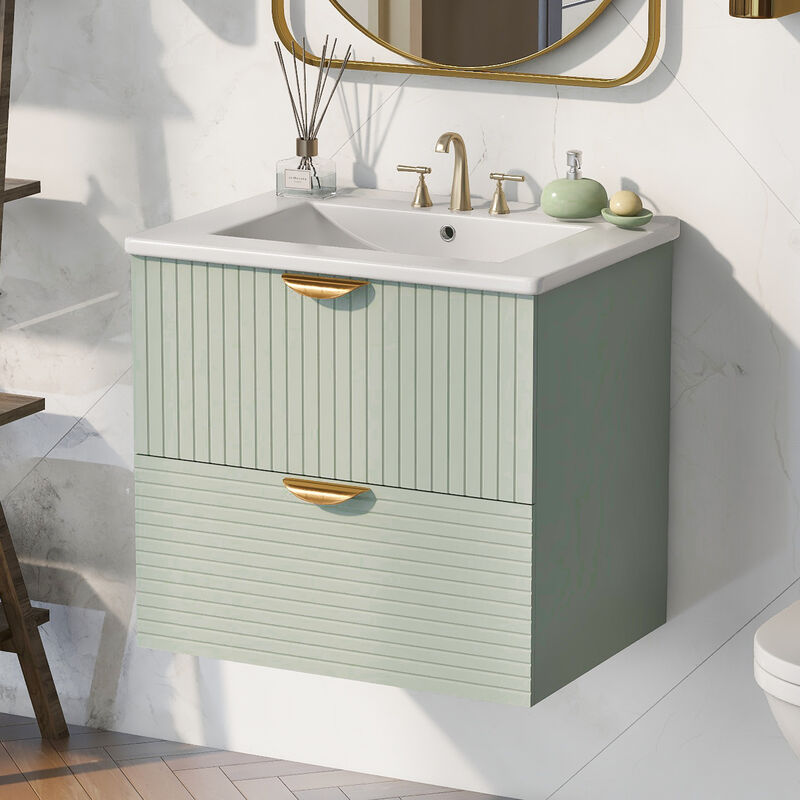 Modern Wall-Mounted Bathroom Vanity with 2 Drawers &ndash; Space-Saving Design image number 2