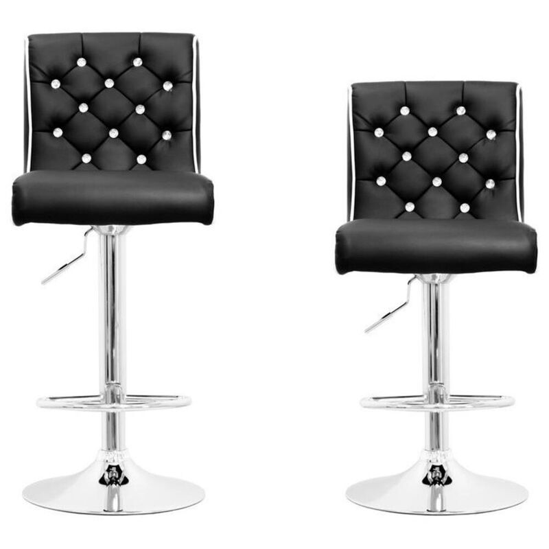 Best Master Furniture Best Master Swivel Bar Stool With Crystal and Tufted Look in Black (Set of 2)