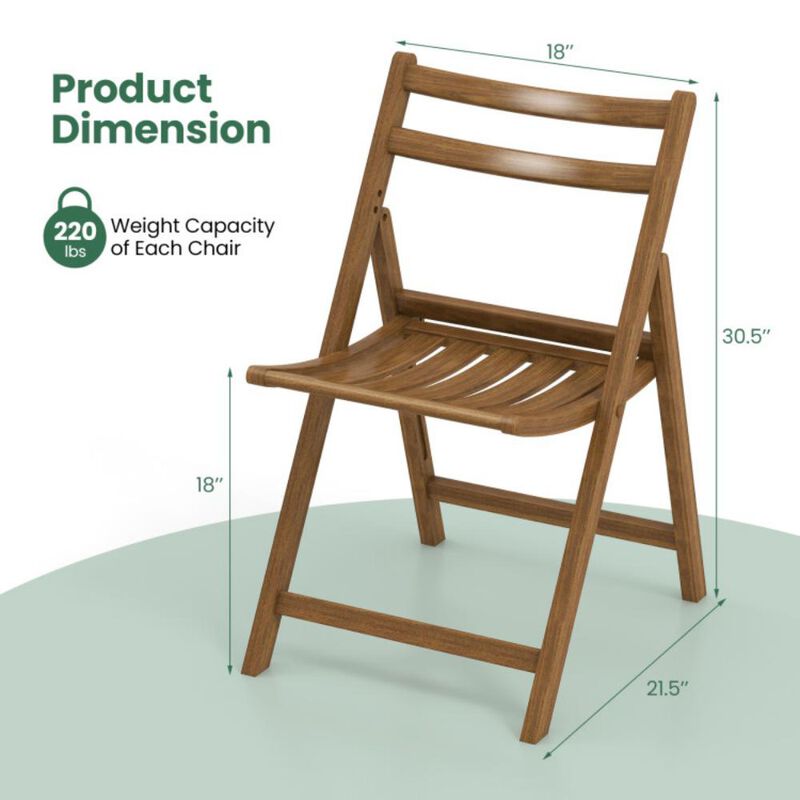 Hivvago Folding Dining Chair Set of 2 with Rubber Wood Frame and Slatted Seat