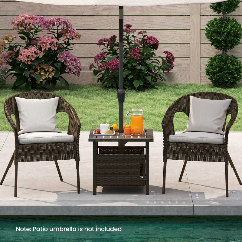 All-Weather PE Wicker Outdoor Side Table with Umbrella Hole for Patio-Mix Brown image number 1
