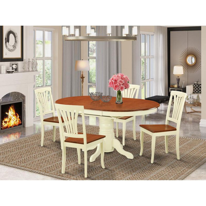 East West Furniture 5  Pc  Dining  Table  with  Leaf  and  4  Wood  Kitchen  Chairs  in  Buttermilk  and  Cherry