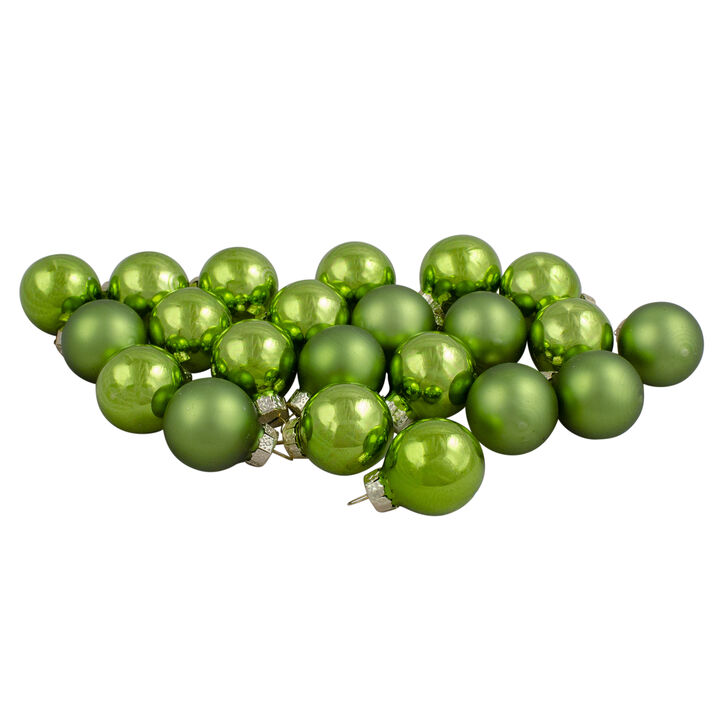 24ct Kiwi Green 2-Finish Glass Ball Christmas Ornaments 1" (25mm)
