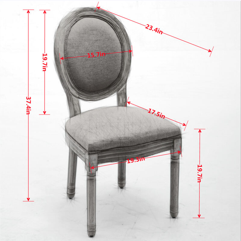 Whisen French Style Dining Chair, Solid Rubberwood Frame with Linen Upholstery and Rattan Back, Set of 2 for Living Room Kitchen image number 9