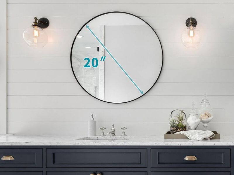 Fabuday 20" Black Round Mirror &ndash; Matte Frame for Bathroom & More