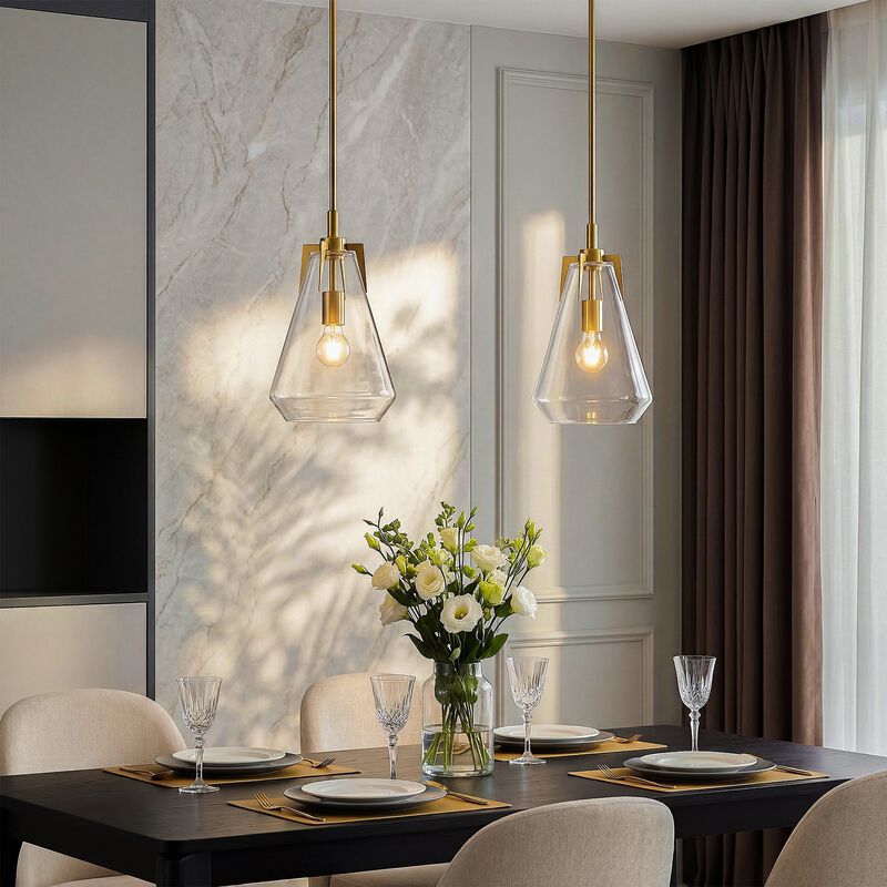 Gold Pendant Light with Clear Glass Shade, Adjustable Downrods image number 4