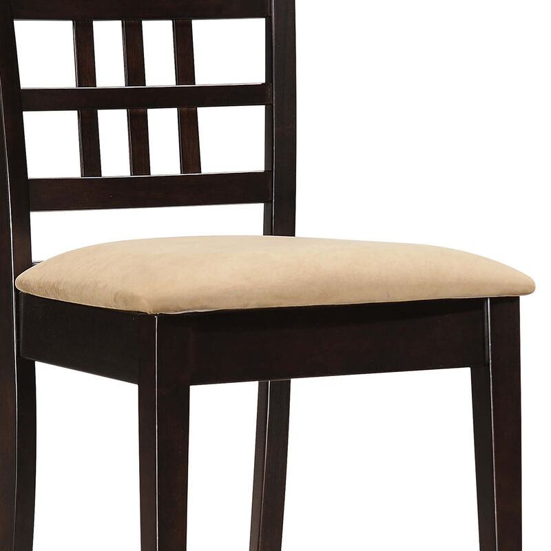 Geometric Wooden Dining Chair with Padded Seat, Set of 2, Brown and Beige-Benzara image number 3