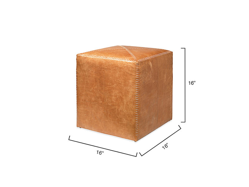 Buff Leather Small Ottoman