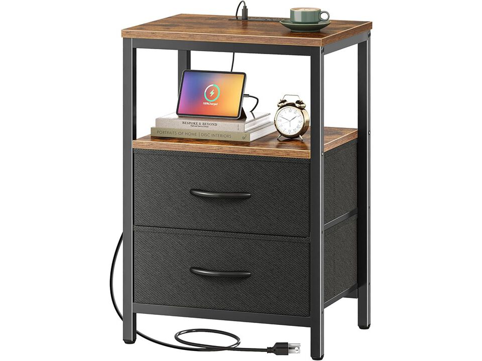 Huuger Bedside Table with USB Ports and Outlets