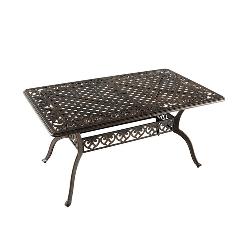 59" Cast Aluminum Patio Dining Table with Umbrella Hole for 6 image number 0