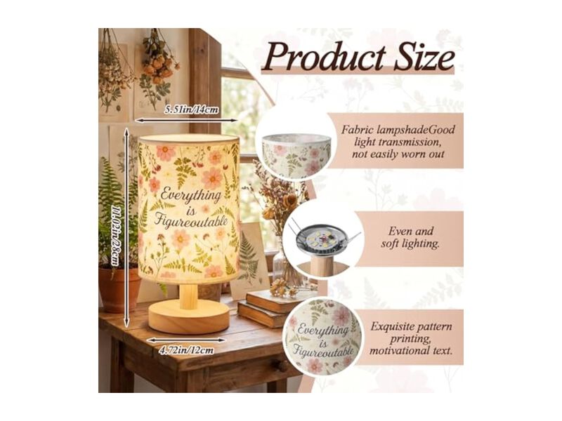 LED 3 Color Boho Wood Linen Flower Table Lamp For Office Bedside Dorm image number 1