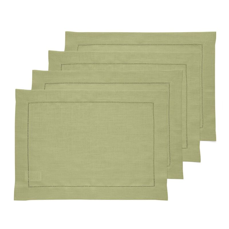Christmas Linen Placemats 14 x 19 in Set of 4 - Classic Hemstitch, Solino Home