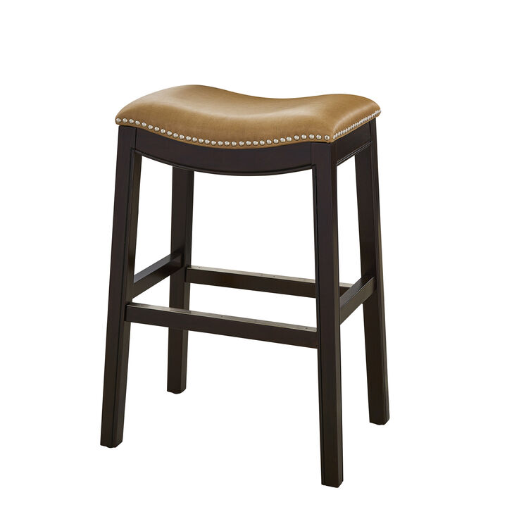 HomeRoots 26" Tan And Espresso Solid Wood Backless Bar Height Bar Chair