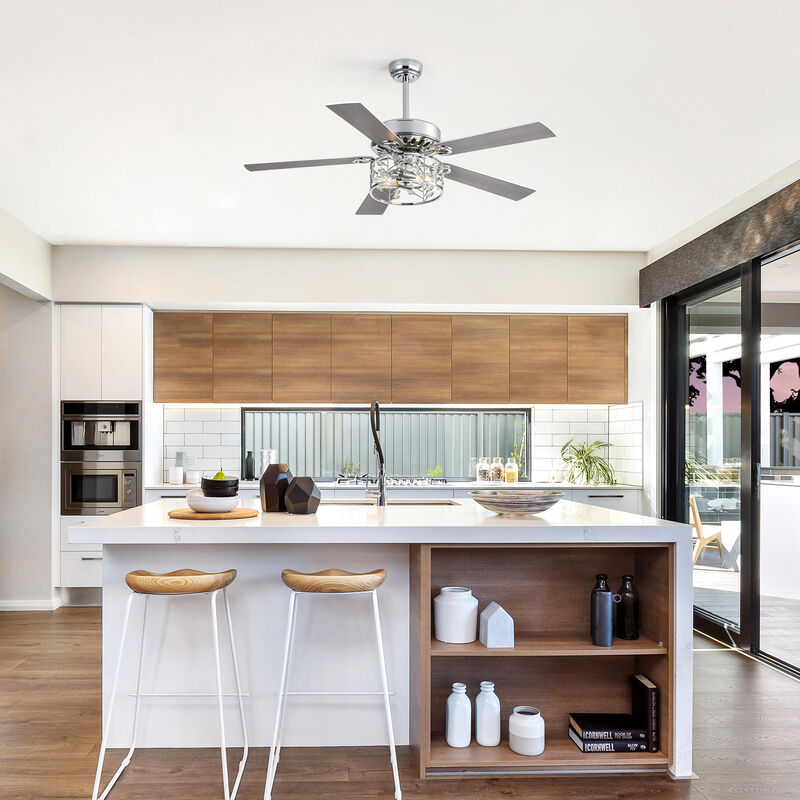 Breezary 52" Ceiling Fan with Crystal Light, 5 Blade,6 Speed, Remote image number 6