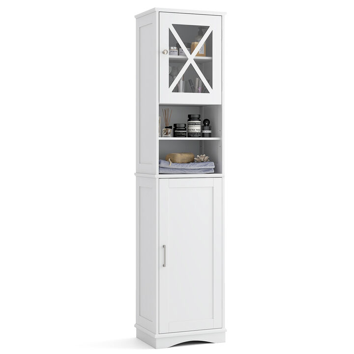 Bathroom Storage Cabinet with 5 Adjustable Shelves, Tall Freestanding Design