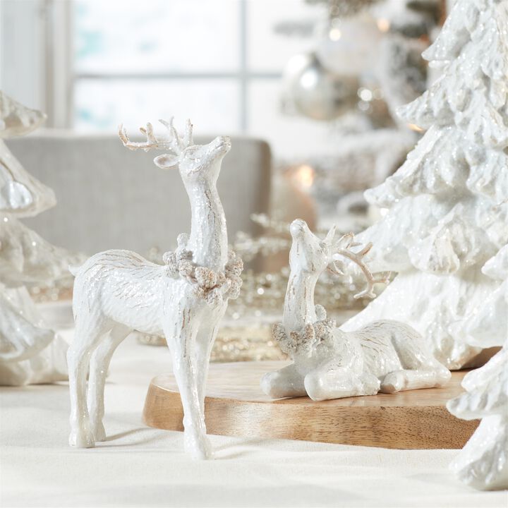 Winter Reindeer Figurines (Set of 2) – Decorative Holiday Deer for Cabin, Farmhouse, or Traditional Christmas Decor