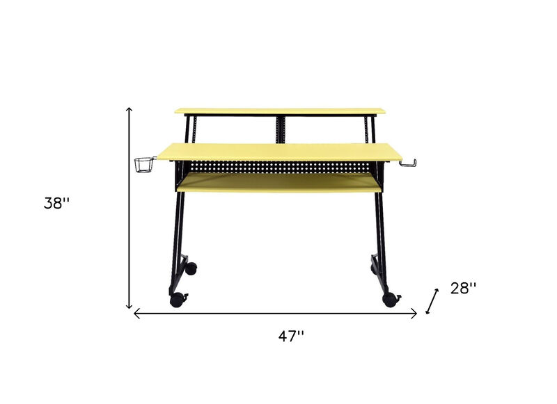 HomeRoots 47" Yellow and Black Computer Desk image number 4