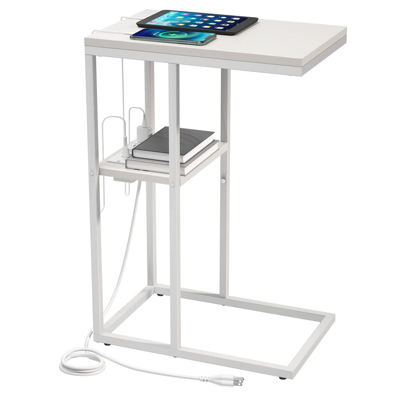 Yoobure C Shaped End Table with Charging Station, Small Side Tables for Living Room, Bedroom, Sofa Table with USB Ports and Outl