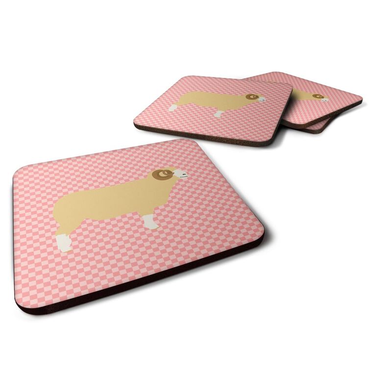 Caroline's Treasures Horned Dorset Sheep Pink Check Decorative coasters, 3.5, Multicolor