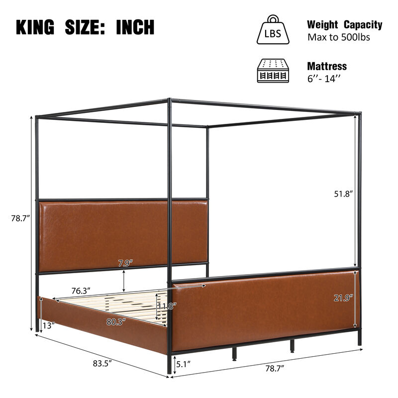 Christopher Knight Home Wealthy Modern Iron Canopy Bed Frame with Upholstered Headboard image number 2