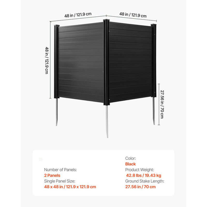 2-Panel Horizontal Vinyl Privacy Screen with Ground Stakes for A/C Units and Trash Cans-Black image number 2