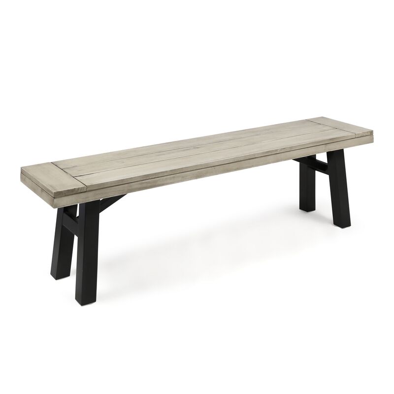 Wren Outdoor Bench Set of 2, Slat Panel, 63 Inch Gray Acacia Wood - Benzara