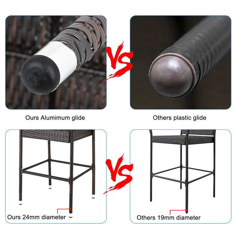 Set of 2 High Bar Chairs with Brown Gradient for Patio