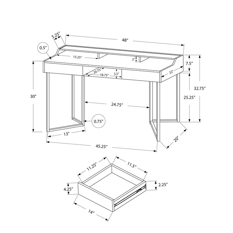 Monarch Specialties I 7361 Computer Desk, Home Office, Laptop, Storage Drawers, 48"L, Work, Metal, Laminate, White, Grey, Contemporary, Modern
