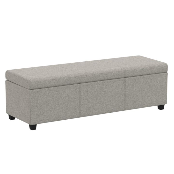 HomeRoots 54" Fawn and Dark Brown Faux Linen and Solid Wood Upholstered Storage Bench With Flip Top