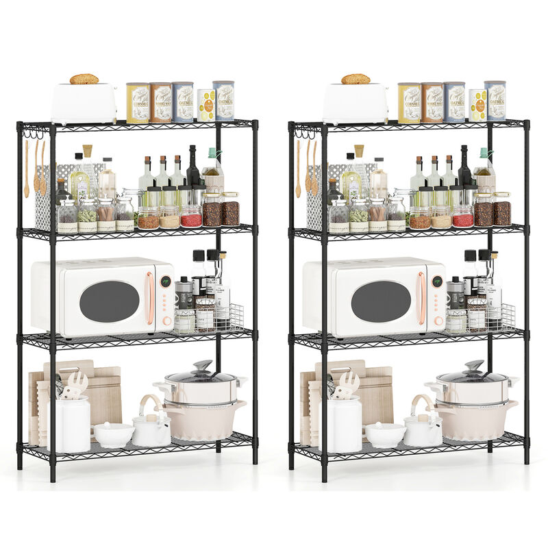 2 Pack 4 Tier Metal Storage Racks with V Shaped Wire Shelves for Utility Room-Black image number 3