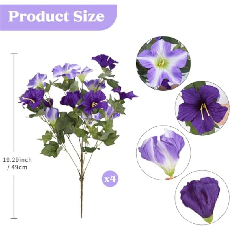 4 Bundle Purple Artificial Morning Glory Flowers UV Resistant Outdoor Garden image number 3