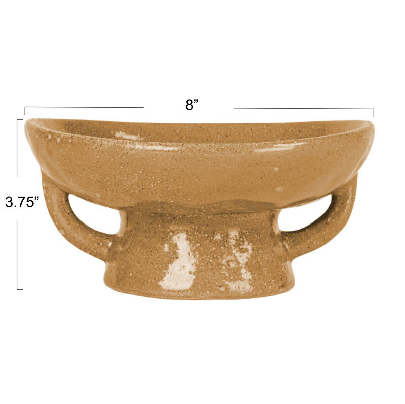 Stoneware Footed Pedestal Bowl with Handles, Reactive Glaze, Taupe image number 2