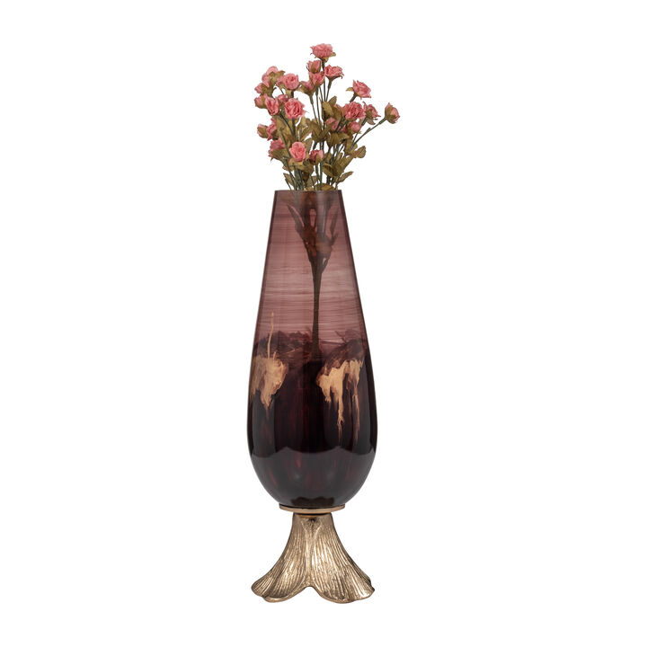 Glass, 19" Vase W/ Leaf Base