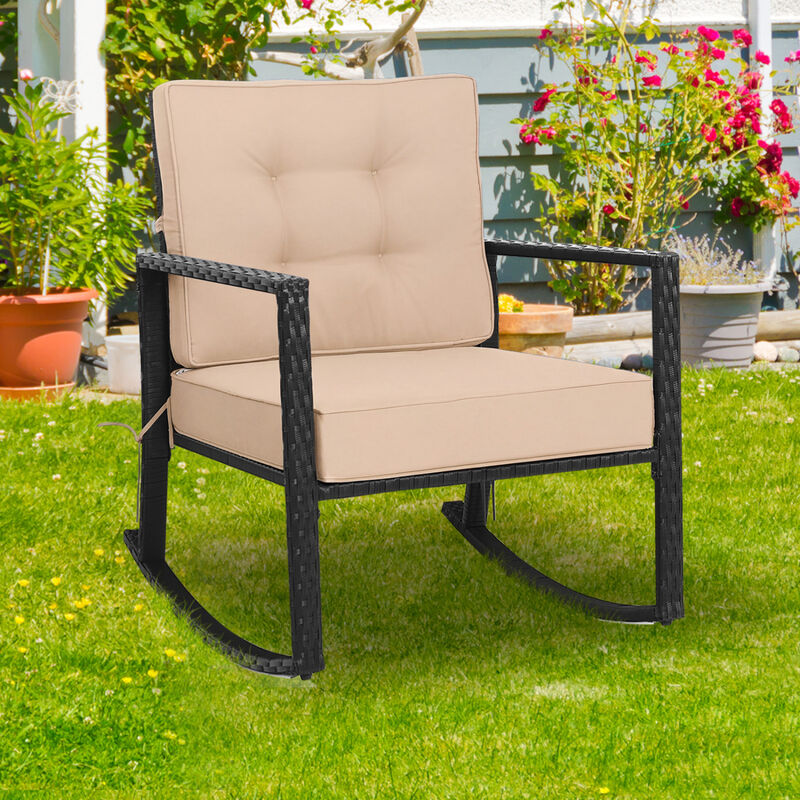 Outdoor Brown Rattan Glider Rocking Chair with Cushioned Seat for Patio image number 5