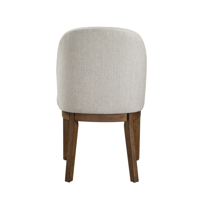 Enix Dining Chair Set of 2, Curved Back, Brown Wood, Gray Polyester - Benzara