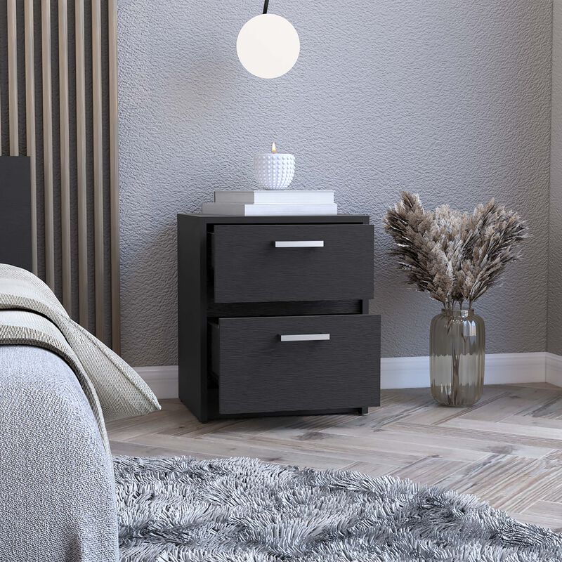 Streamdale Trivor 2 Drawers Nightstand, Metal Handles - Black