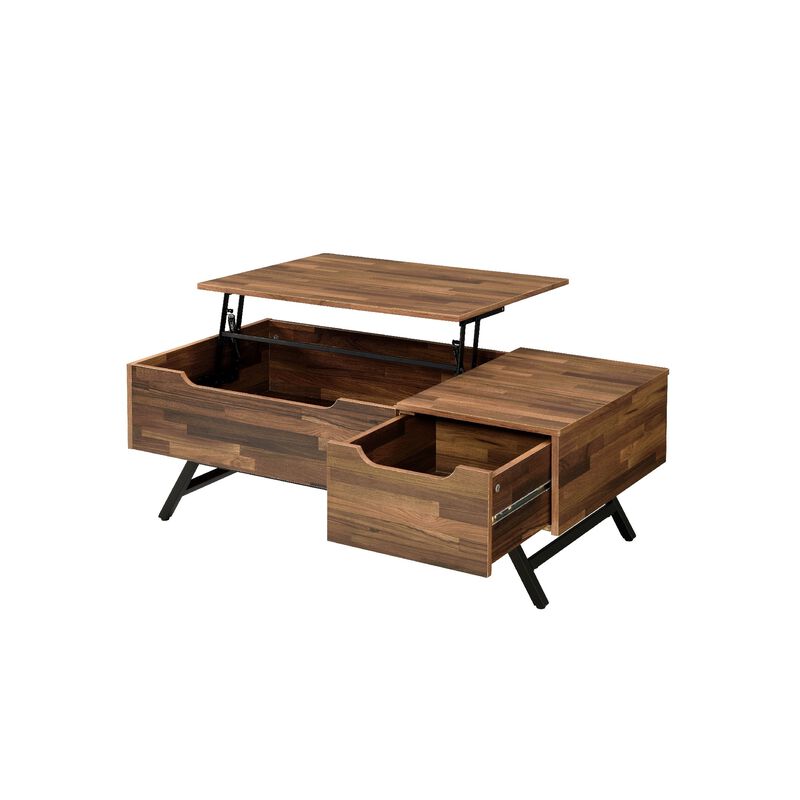 Wooden Coffee Table with Lift Top Storage and 1 Drawer, Walnut Brown-Benzara