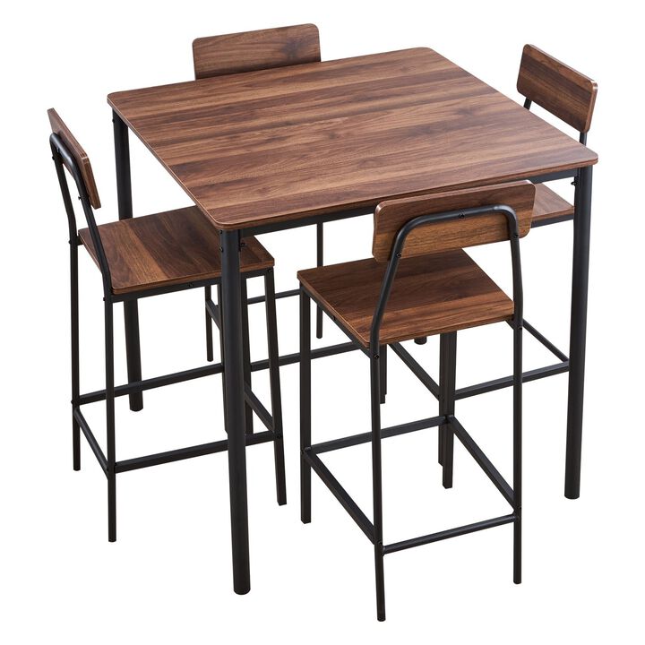 5-Piece Bar Table and Chair Set with Square Pub Table