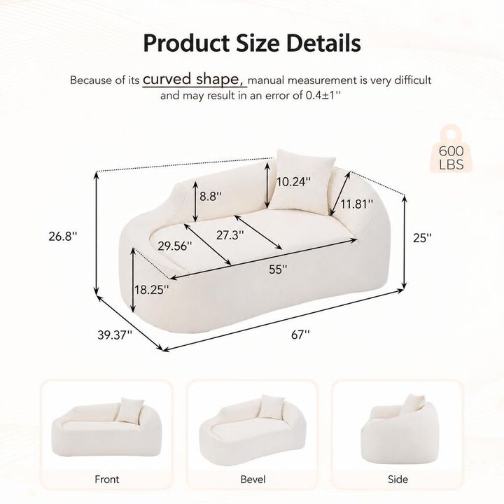 GOODSILO Curved Indoor Chaise Lounge Chair Modern Deep Seating Sleeper Sofa with Throw Pillow for Living Room Bedroom Apartment Small Spaces