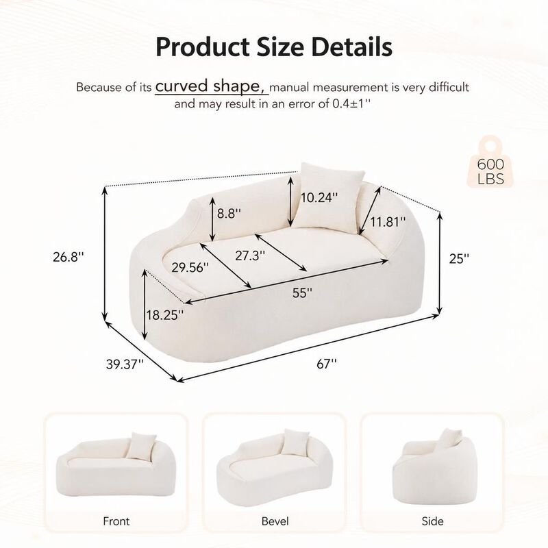 GOODSILO Curved Indoor Chaise Lounge Chair Modern Deep Seating Sleeper Sofa with Throw Pillow for Living Room Bedroom Apartment Small Spaces image number 1