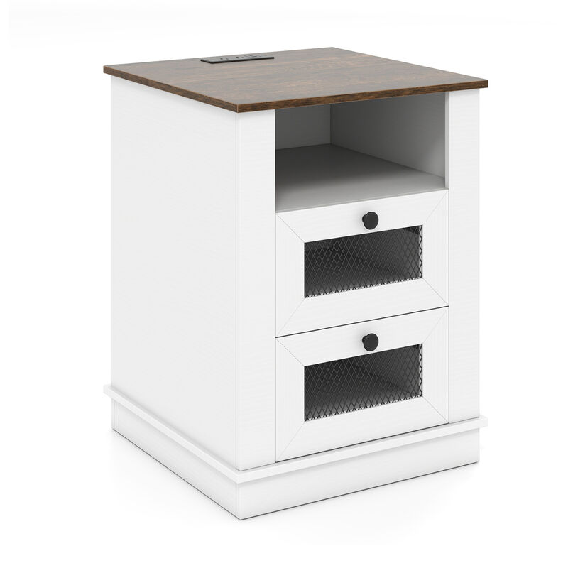 Modern Nightstand with Charging Station and 2 Storage Drawers for Bedroom image number 0
