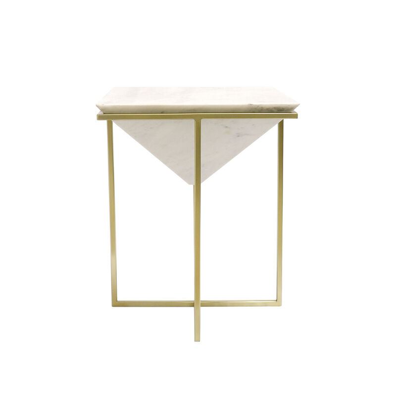 Pasargad Home Perama Marble & Stainless Steel Side Table, White