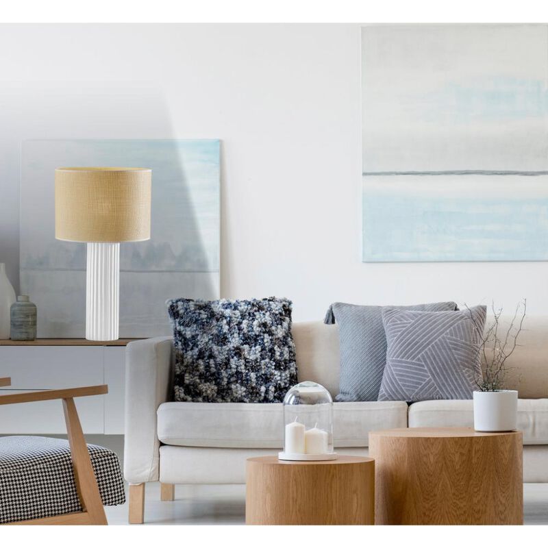 Hivvago 29" White Ceramic Cylinder Table Lamp With Beige Drum Shade