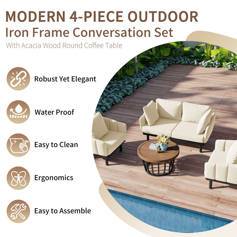 Merax Luxury Modern 4-Piece Outdoor Patio Chat Seating Dining Set