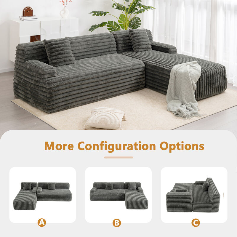 Modular Sectional Sofa with Ultra-Soft Faux Fur and Two Throw Pillows