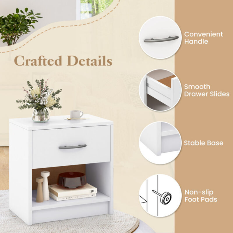 Bedside Table Nightstand with Drawer and Open Storage Shelf