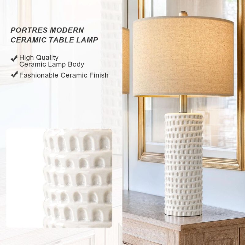 ShipItFurniture 24-Inch White Ceramic Table Lamp Set - 2 Pack image number 5