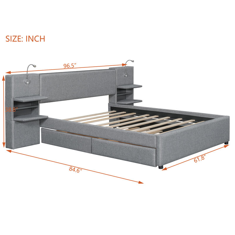 Merax Upholstered Platform Bed with Reading Lights