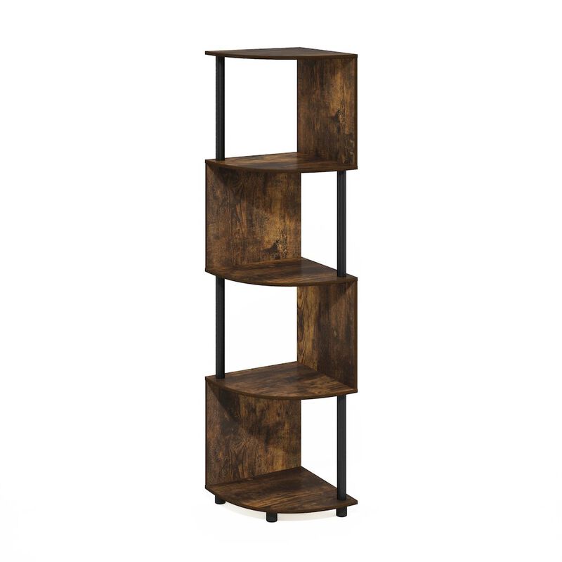 Econ 4-Tier Zigzag Corner Shelf Bookcase, Bookshelf, Amber Pine/Black