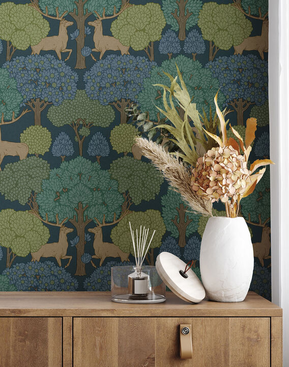 Forest of Arden Blue Deer Wallpaper